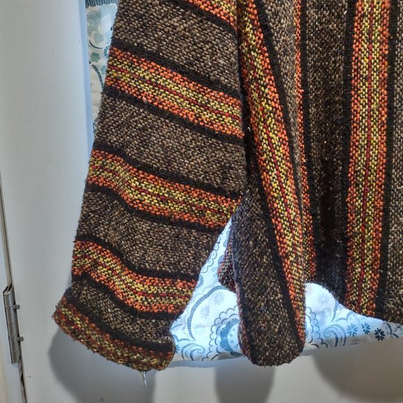 CENTRO COBIJERO DE TLAXLA EARTH TONE RASTA WOVEN BLANKET STYLE PULLOVER XXL - Picture 2 of 6